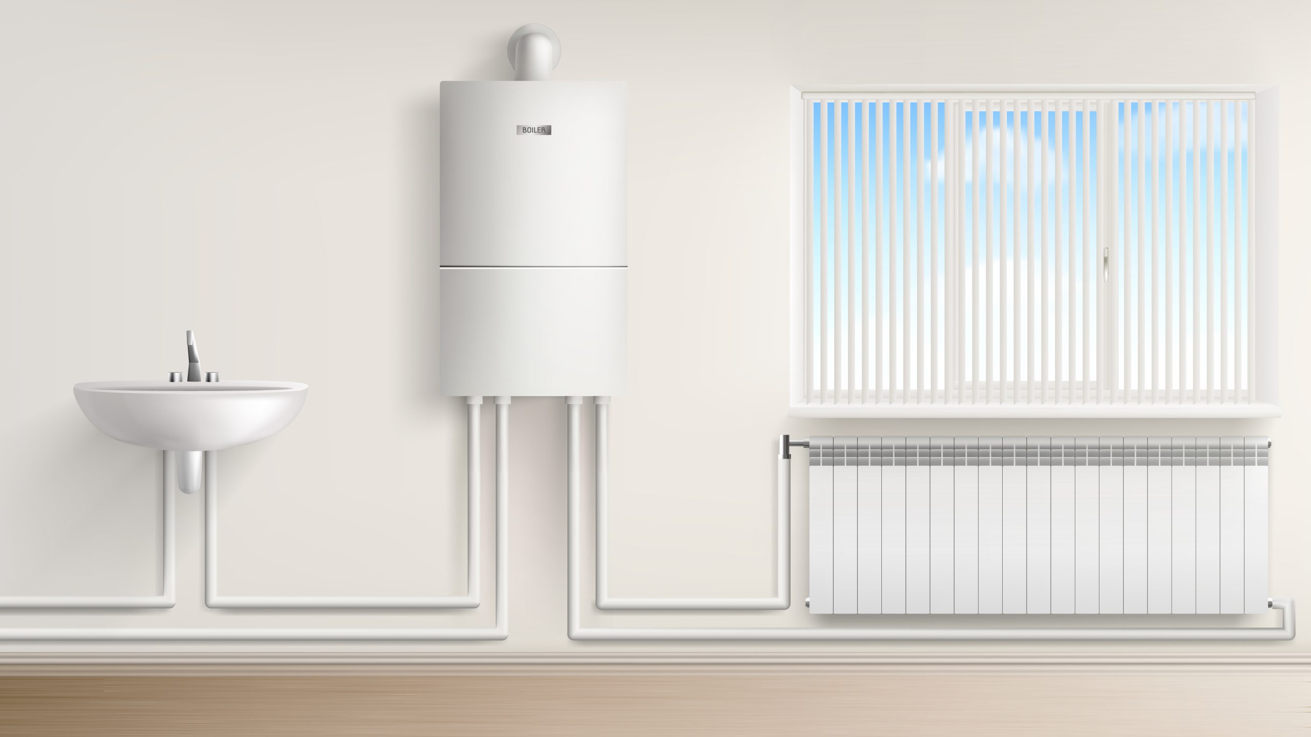 boiler water heater with radiator and washbasin